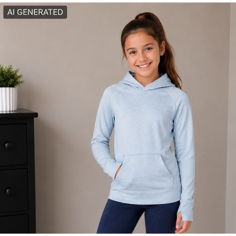 Athleta Girl Large 12 Baby Blue Hoodie Kangaroo Pockets UpTempo Hooded Top